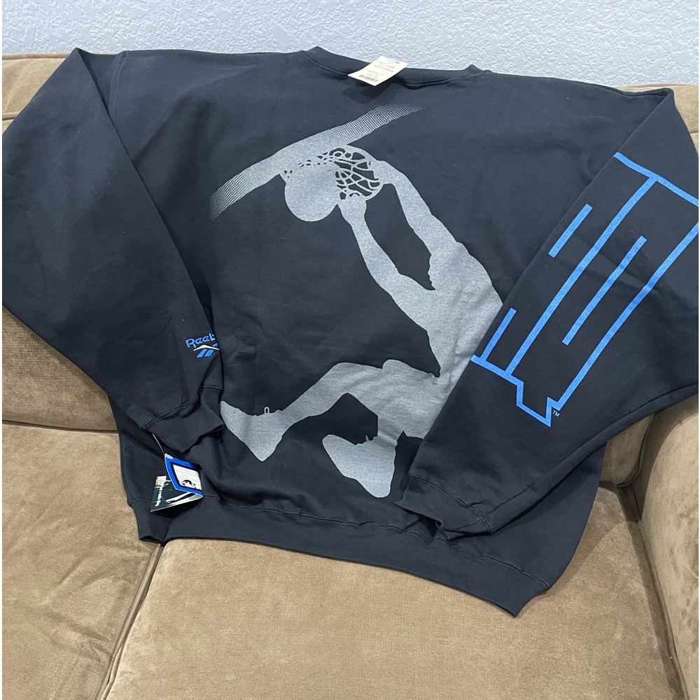 REEBOK SHAQUILLE O’NEAL PULLOVER 100% HEAVY COTTON BLACK/BLUE SIZE LARGE MENS
